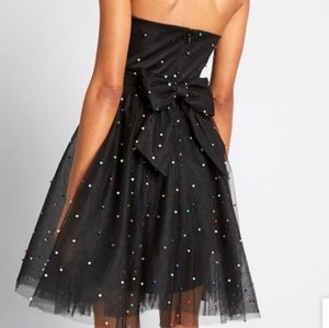 NWT Betsey Johnson strapless black dress, flare tulle multicolor beads sz 14